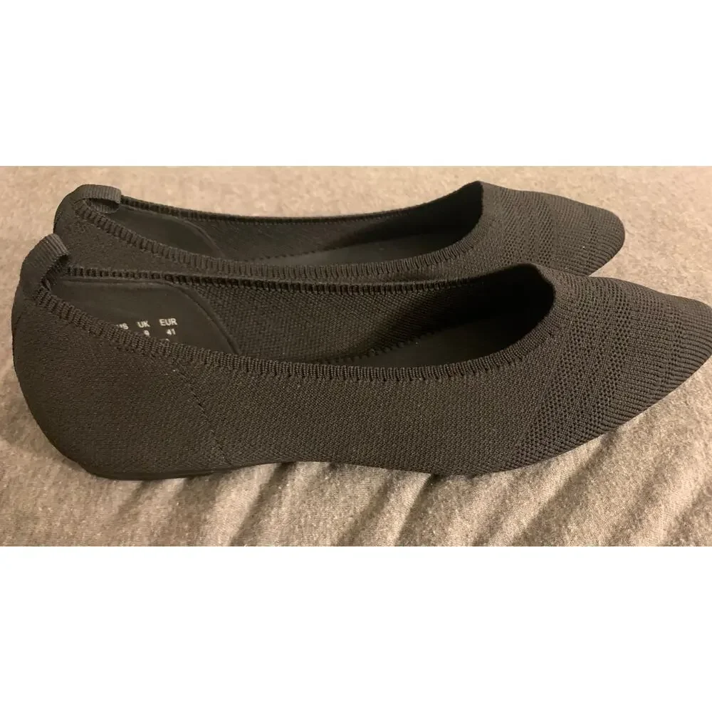 Breifola Black Fabric Pointed Ballet Flats Shoe Size 10